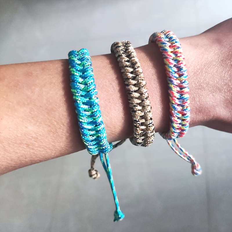 Adjustable Braided Nylon Rope Bracelet Colorful Striped Camping Accessory